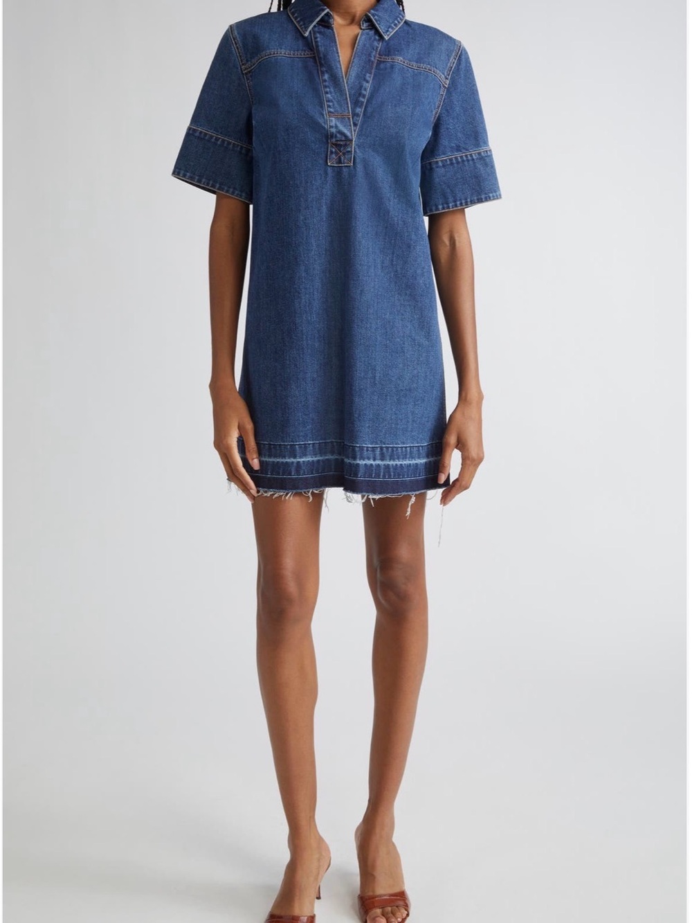 Veronica Beard Felice Frayed Hem Denim polo shirt dress $398 sz XS